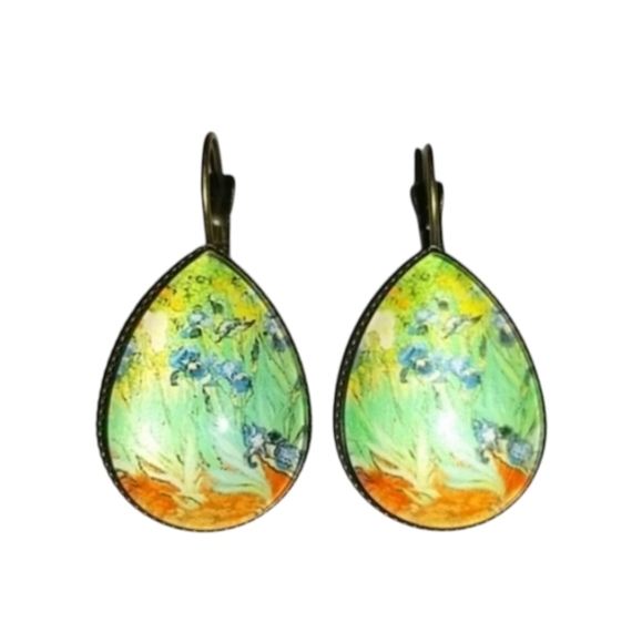Handcrafted Irises Earrings - Picture 1 of 4